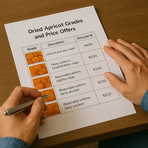 Buyer reviewing dried apricot grades and price offers