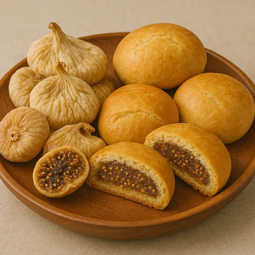 Bakery products filled with dried fig pieces